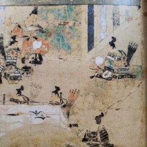 後三年合戦絵詞　左上：源義家　が　右：義光　の口上を聞く